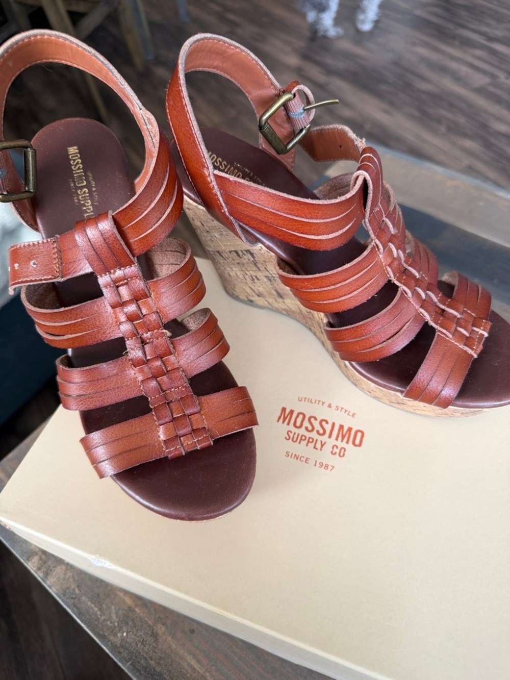 Mossimo Supply Co. Cognac Brown Leather Wedge Sandals